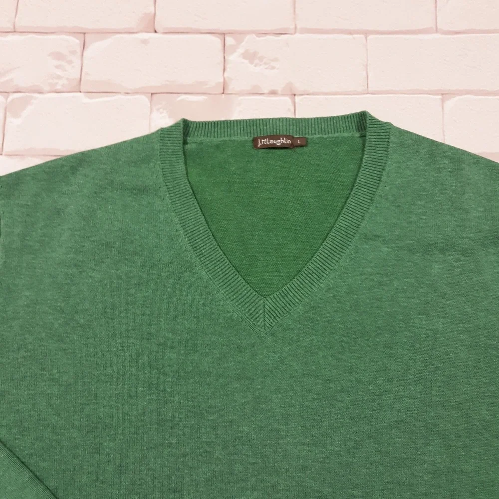 J. McLaughlin Sweater Mens Large Pullover Green V-Neck Cotton Modal Spandex